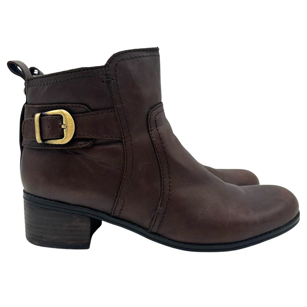 Bandolino Brown Leather Ankle Boots Side Zip Buckle Detail Western Boho 8.5
